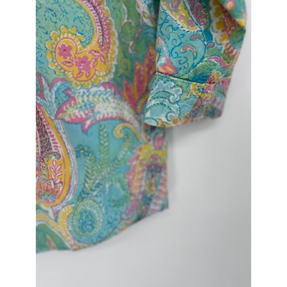 Ralph Lauren Paisley Pajama PJ Set Embroidered Logo Turquoise Blue Cotton Medium - Picture 7 of 12